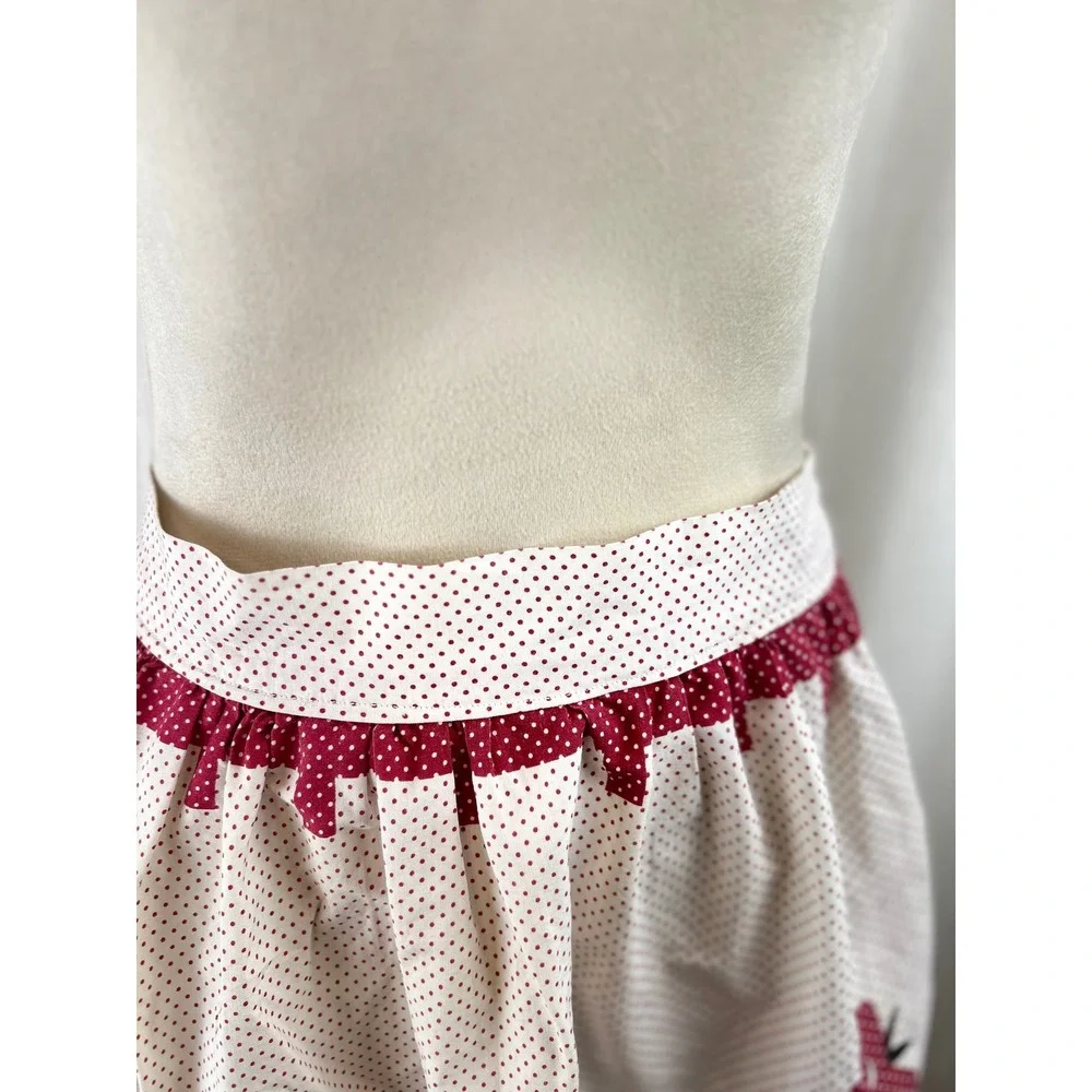 Vintage Rooster Farm Novelty Print Half Apron Red Polka Dot Country Kitchen